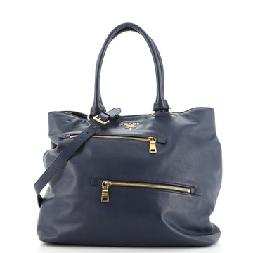 Prada Double Zip Convertible Shopping Tote Soft Calf Large