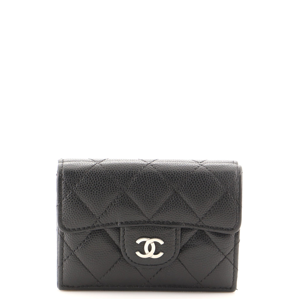 Chanel Trifold Classic Flap Wallet Quilted Caviar Small Black 14541896