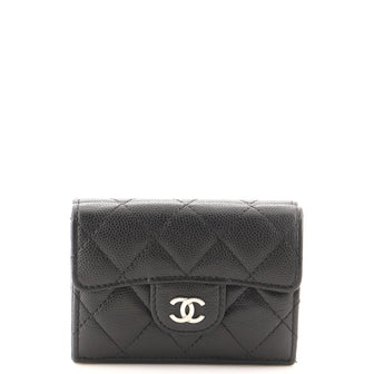 Chanel Trifold Classic Flap Wallet Quilted Caviar Small Black 21185632