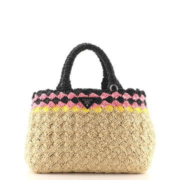 Prada Convertible Open Tote Woven Raffia Small