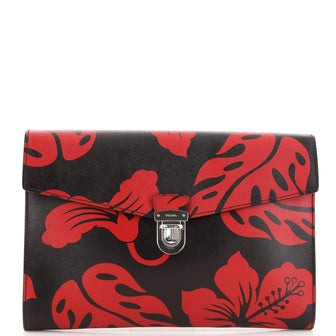 Prada Push Lock Portfolio Printed Saffiano Leather
