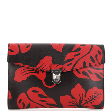 Prada Push Lock Portfolio Printed Saffiano Leather