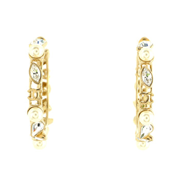 Chanel CC Hoop Earrings Crystal Embellished Metal with Faux Pearls