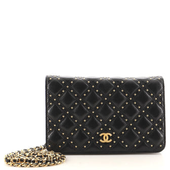 Chanel Diamond Stitch Wallet on Chain Studded Leather