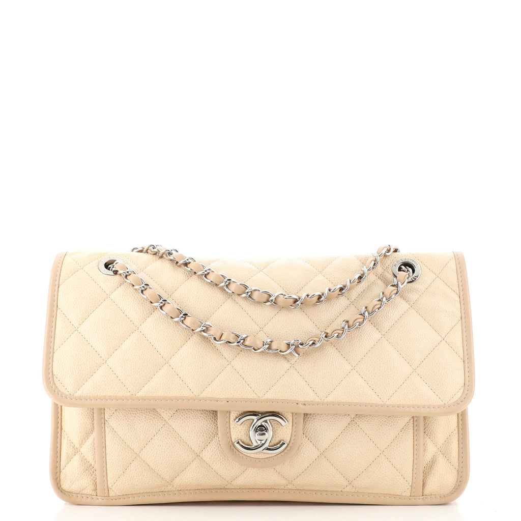 Chanel French Riviera Flap Bag Quilted Caviar Large Neutral 14542921