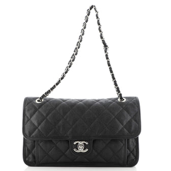 Chanel French Riviera Flap Bag Quilted Caviar Large