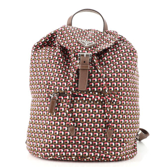 Prada Front Zip Drawstring Backpack Printed Tessuto Medium