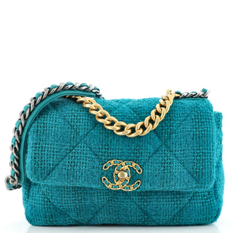 Chanel 19 Quilted Tweed Small Flap Bag in Teal