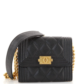 Chanel Boy Flap Card Holder on Chain Quilted Caviar