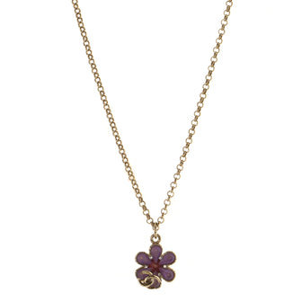 Chanel CC Flower Pendant Necklace Metal with Faux Pearls and Enamel