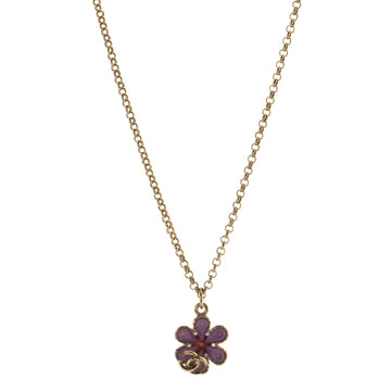 Chanel CC Flower Pendant Necklace Metal with Faux Pearls and Enamel