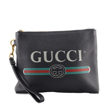 Gucci Logo Wristlet Clutch Printed Leather Medium