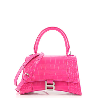 Balenciaga Hourglass Top Handle Bag Crocodile Embossed Leather Small