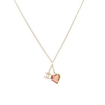 Chanel CC Heart Dangling Pendant Necklace Metal with Enamel