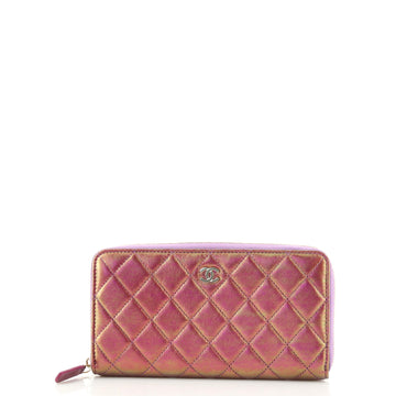 Chanel Zip Around Wallet Quilted Iridescent Lambskin Long