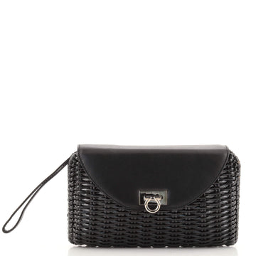 Salvatore Ferragamo Gancini Clutch Bag Leather with Wicker