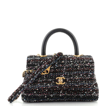 Chanel Coco Top Handle Bag Quilted Tweed and Sequins Mini
