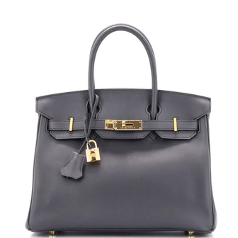 Hermes Birkin Handbag Blue Jonathan with Gold Hardware 30