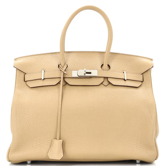 Hermes Birkin Handbag Brown Clemence with Palladium Hardware 35