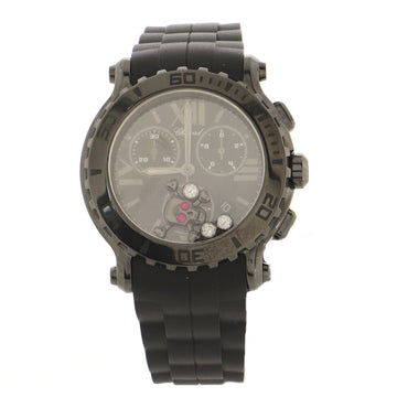 Chopard Happy Sport Skull Chronograph Round Quartz Watch PVD Stainless Steel and Rubber with Floating Diamonds and Sapphires 42