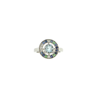 Boucheron Ava Ring 18K White Gold with Aquamarine, Sapphire, Tsavorite and Diamonds