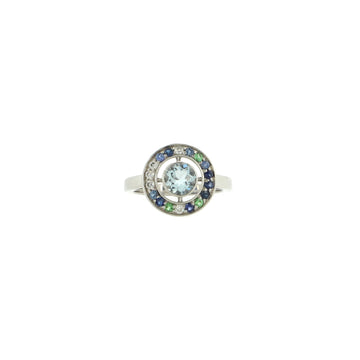 Boucheron Ava Ring 18K White Gold with Aquamarine, Sapphire, Tsavorite and Diamonds