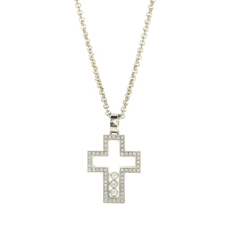 Chopard Happy Diamonds Cross Pendant Necklace 18K White Gold with Diamonds