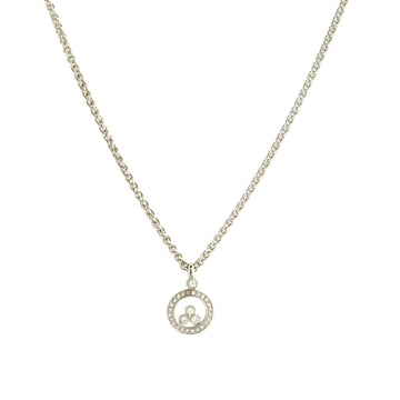 Chopard Happy 3 Diamonds Circle Pendant Necklace 18K White Gold and Floating Diamonds