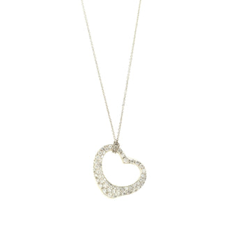 Tiffany & Co. Elsa Peretti Open Heart Pendant Necklace Platinum with Pave Diamonds 22mm