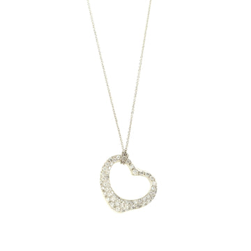 Tiffany & Co. Elsa Peretti Open Heart Pendant Necklace Platinum with Pave Diamonds 22mm