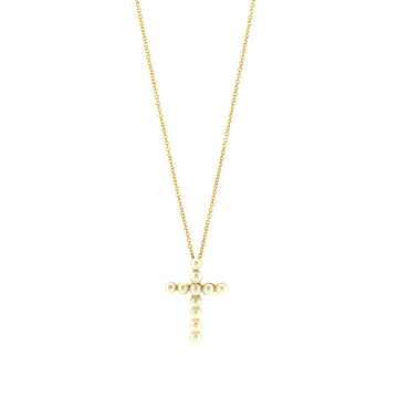 Tiffany & Co. Cross Pendant Necklace 18K Yellow Gold with Pearls