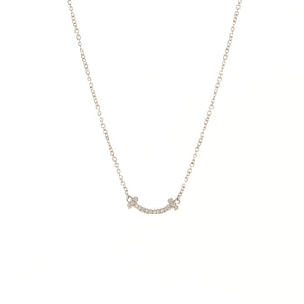 Tiffany & Co. T Smile Pendant Necklace 18K White Gold with Diamonds Mini