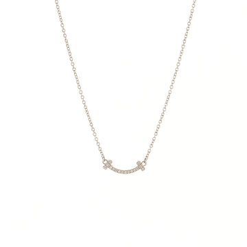Tiffany & Co. T Smile Pendant Necklace 18K White Gold with Diamonds Mini