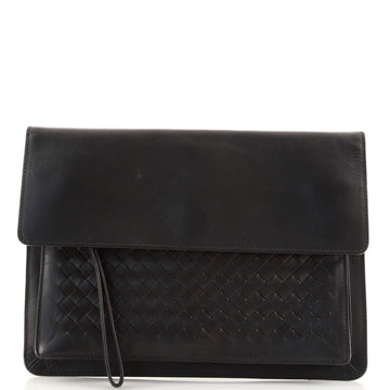Bottega Veneta Front Flap Pocket Wristlet Clutch Intrecciato Nappa with Leather