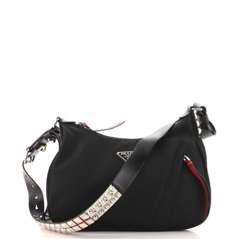 Prada New Vela Hobo Tessuto with Studded Leather Medium