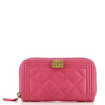 Chanel Boy Zip Around Wallet Quilted Caviar Small
