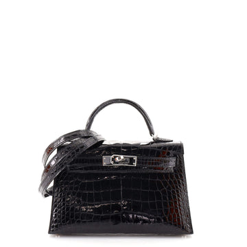 Hermes Kelly Mini II Bag Black Shiny Alligator with Palladium Hardware 20