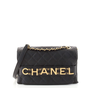 Chanel Logo Enchained Flap Bag Quilted Calfskin Medium