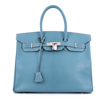 Hermes Birkin Handbag Blue Chevre de Coromandel with Palladium Hardware 35 blue