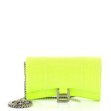 Balenciaga Hourglass Chain Wallet Crocodile Embossed Leather