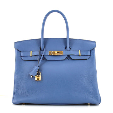 Hermes Birkin Handbag Blue Togo with Gold Hardware 35