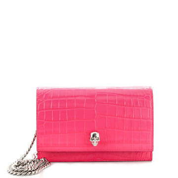 Alexander McQueen Skull Chain Crossbody Bag Crocodile Embossed Leather Mini