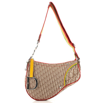 Christian Dior Vintage Rasta Saddle Zip Bag Diorissimo Canvas Small