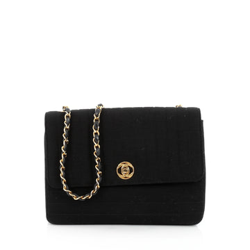 Chanel Vintage Chain Flap Bag Vertical Quilt Jersey Small Black