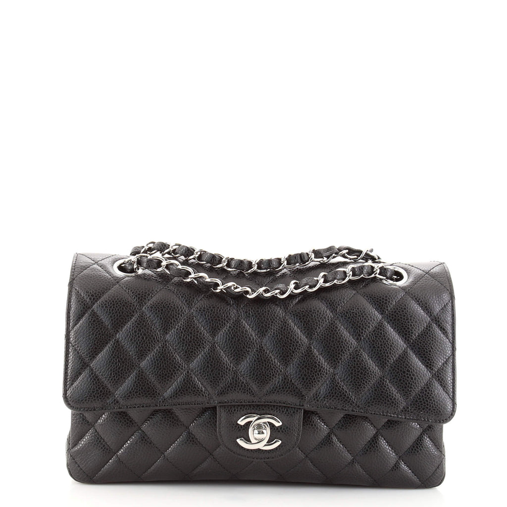Chanel Classic Double Flap Bag Quilted Caviar Medium Black 1457741