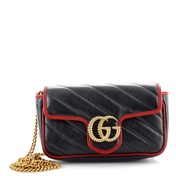 Gucci GG Marmont Flap Bag Diagonal Quilted Leather Super Mini