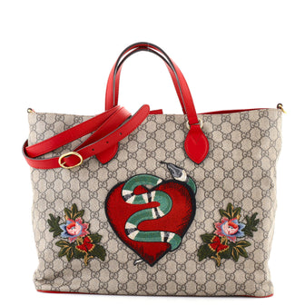 Gucci Convertible Soft Tote Embroidered GG Coated Canvas Medium