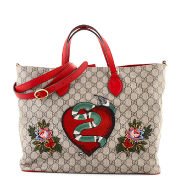 Gucci Convertible Soft Tote Embroidered GG Coated Canvas Medium