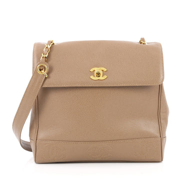 Chanel Vintage Logo Chain Tote Caviar Medium Brown
