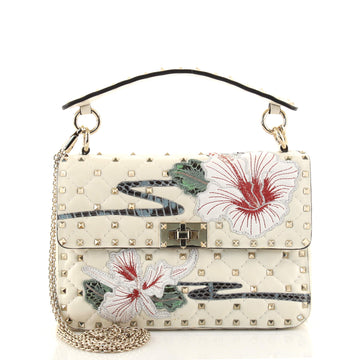 Valentino Rockstud Spike Flap Bag Embroidered Quilted Leather Medium